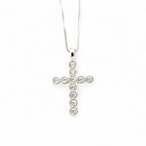 Collar Cruz Plata y Circones Redondos