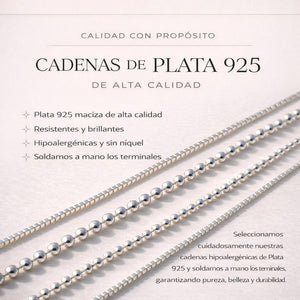 Cadenas de plata 925 de alta calidad, resistentes y brillantes, ideales para joyería fina y duradera.