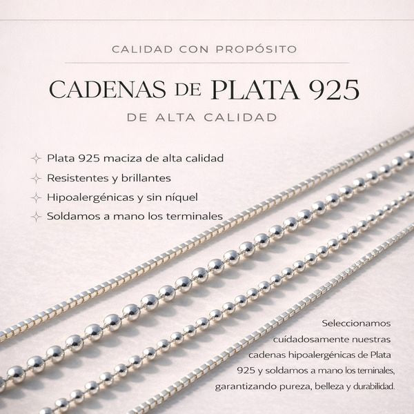 Cadenas de plata 925 de alta calidad, resistentes y brillantes, ideales para joyería fina y duradera.