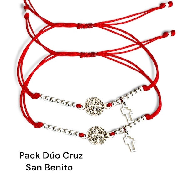 Pack Duo - Dos Pulseras Cruz de San Benito y Grabado de Inicial Gratis