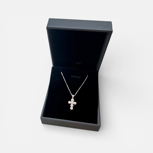 Collar Cruz Plata y Circones Redondos