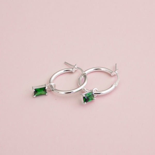 Argollas de Plata 950 y Engaste de Grifas Circón Baguette de Color - Unicus Joyas