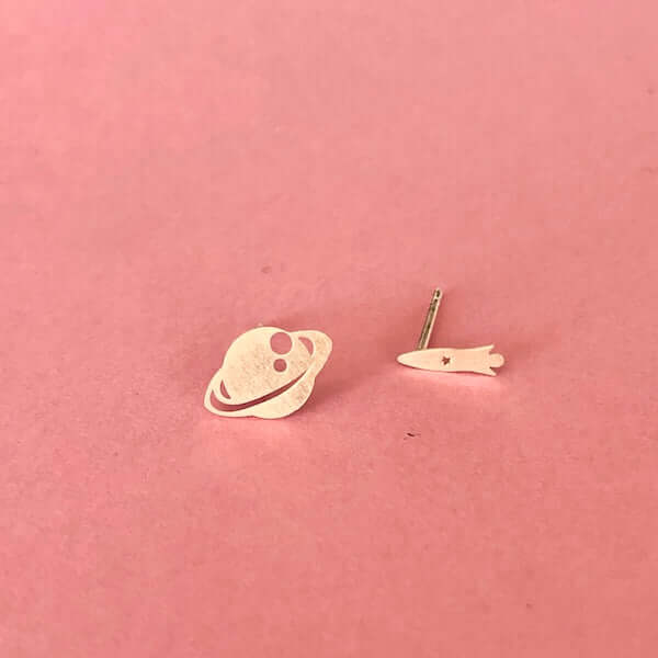 Aros de Plata Saturn & Rocket Plata - Unicus Joyas