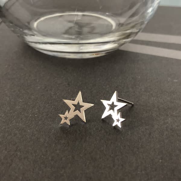 Aros Doble Estrella Plata - Unicus Joyas