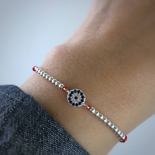 Pulsera Bolitas y Ojito Microcircones Plata