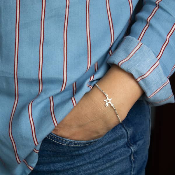 Pulsera Cadena Doble Estrella de Plata